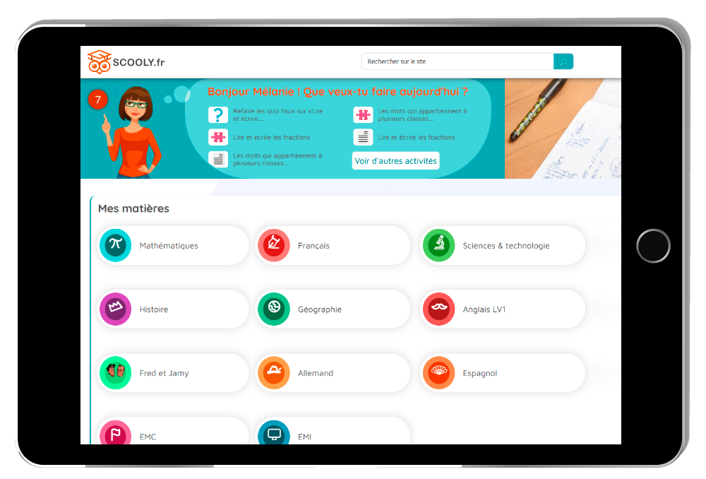 Scooly.fr est une plateforme de soutien et d'accompagnement scolaire intuitive, claire, agréable et pratique. Scooly.fr est accessible 24h/24 depuis votre ordinateur, votre tablette ou votre smartphone.